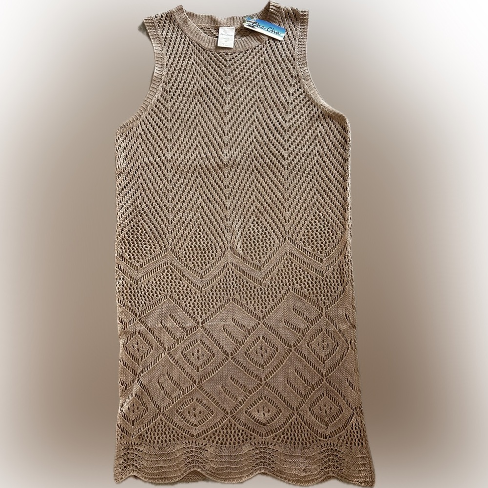 Cha Cha Khaki Crocheted Boho Cover Up Dress NWT